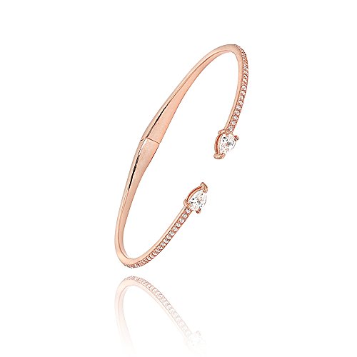 Sterling Silver Cubic Zirconia Teardrop Dainty Fashion CZ Cuff Bangle Bracelet for Women2