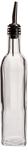 16 Oz. (Ounce) Oil Vinegar Cruet, Square Tall Glass Bottle w/Stainless Steel Pourer