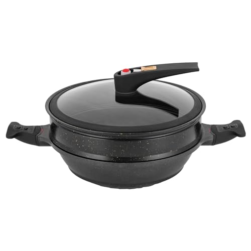 QQDETRR Micro Pressure Frying Pan, 12.6 Inch Non Stick Frying Pan Skillet with Steamer Basket Lid, Kitchen Cooking Pan for Induction Hob Stir Fry Steaming