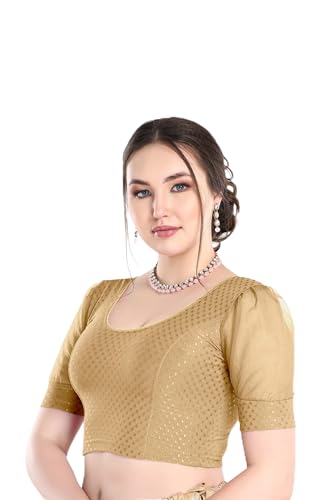 Image of FINESTFIT Stay On Trend Fashion 100% Cotton Readymade Blouses for Women,Round Neckline with Organza Balloon Sleeves.