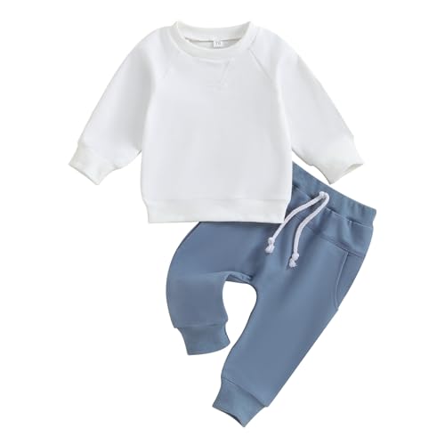 Image of Toddler Baby Boy Fall Winter Outfit Contrast Color Long Sleeve Sweatshirts Stretch Jogger Pants Newborn Clothes Set