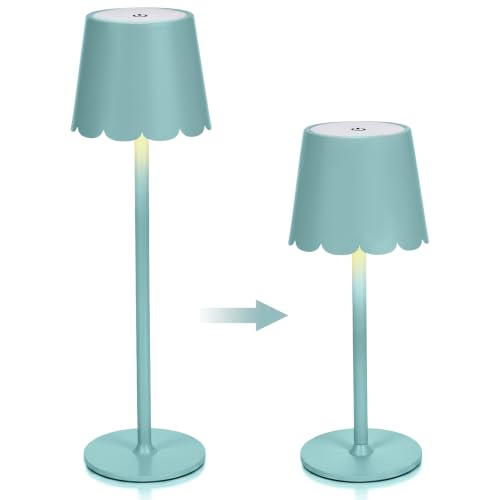 Pickmesh 1 Pack Scalloped Edge Cordless Table Lamp 3 Color Dimmable LED Rechargeable Battery Desk Light Modern Mahjong Lamp for Living Room Dining Bedside Desk Kitchen Counter (Dark Green)