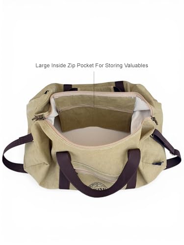 Image of The House of Tara Canvas Travel Duffle Bag | 53 litres | Sports Duffel | Gym Bags | for Men and Women | Detachable Broad Strap | Airline Carry-On Luggage | Oversize (Camel Color)