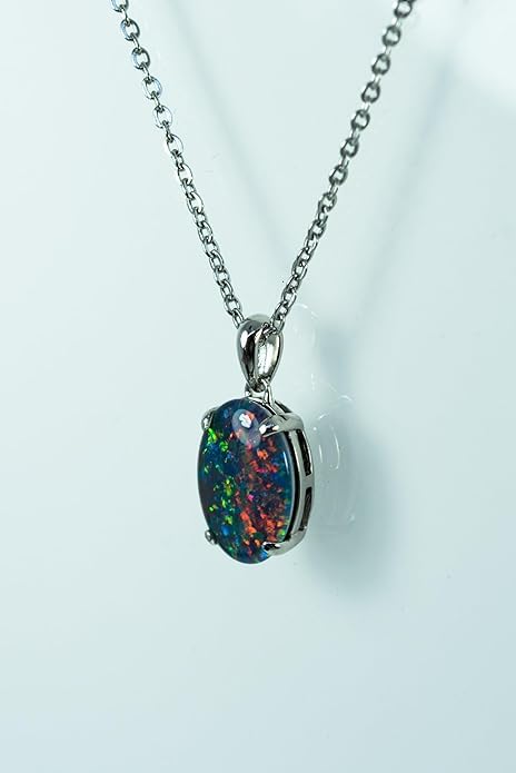 Necklace with Pendant made of genuine Australian Opal, 6.25 carats, 925 Sterling Silver, for Women, Small, Silver/Gemstone, Opal
