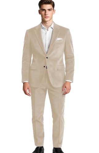 VENNYNG Men's Velvet Suits Slim Fit Wedding Christmas Retro Vintage Formal Blazer Pant Set 2 Piece