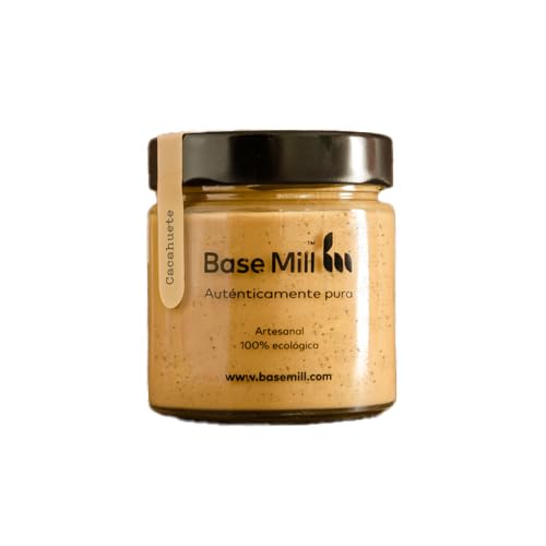 Base Mill Pasta 100% de Cacahuetes Ecológicos (200g) – Elaborada Artisanalmente en Molino de Piedra, Sin Azúcar Añadido, Sin Gluten, Alta en Fibra, 100% Vegana, Ideal para Helados Caseros