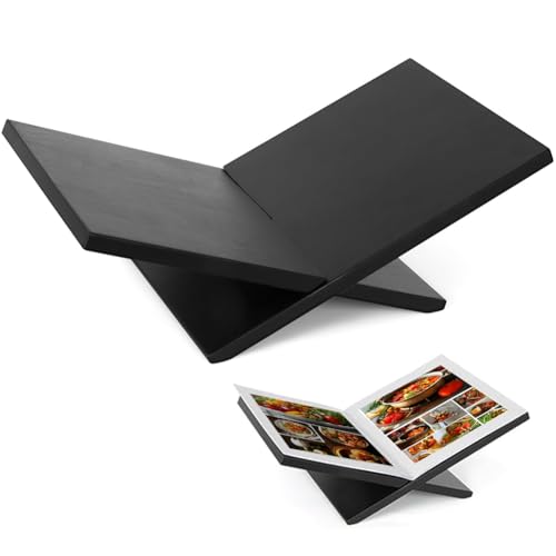 Leggio per Libri Legno Solido, Supporto per Libri in Legno, Scaffale a Croce, Supporto Libro Aperto per Esposizione e Lettura, Espositore Libri per Arte, Bibbia, Libro di Cucina, Riviste - Nero