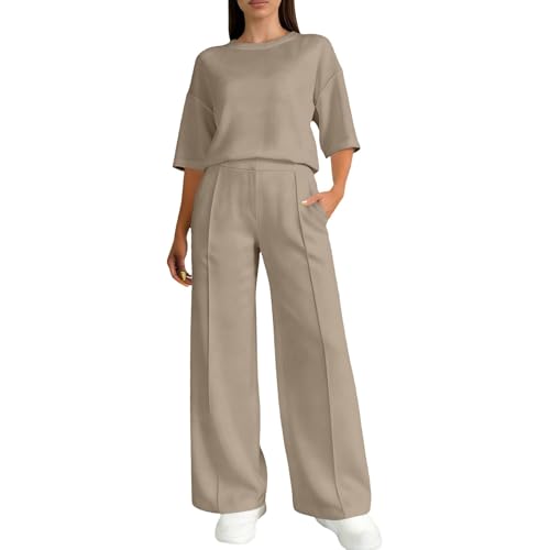 Conjunto de dos piezas para mujer con pantalón de pierna ancha y camiseta