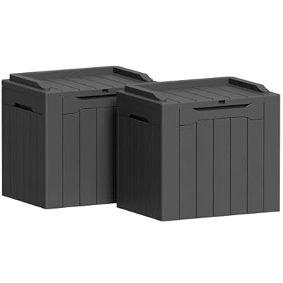 Greesum 31 Gallon Deck Box for Outside, All Weather Outdoor Storage Boxes for Patio Furniture Set, Package Delivery Box,Garden Tools, Gray(Set of 2)