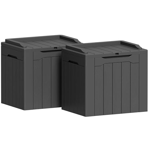 Greesum 31 Gallon Deck Box for Outside, All Weather Outdoor Storage Boxes for Patio Furniture Set, Package Delivery Box,Garden Tools, Gray(Set of 2)