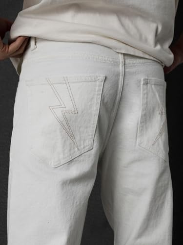 Image of VOLTEDGE Men's Straight Fit Mid Rise Premium 100% Cotton Stretch White Casual Denim Jeans