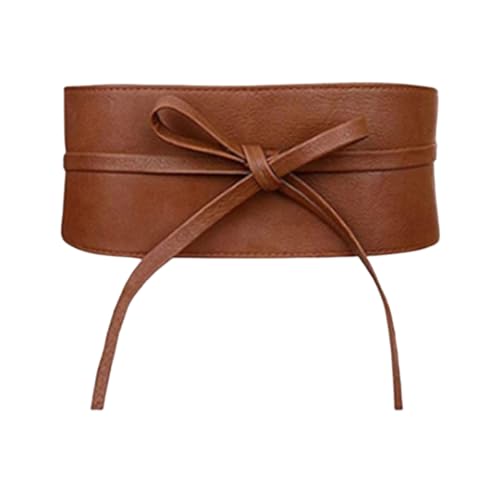 Four Seasons Corset Belt Ribbon Bow Tie Dress Women Wide Waist Brown