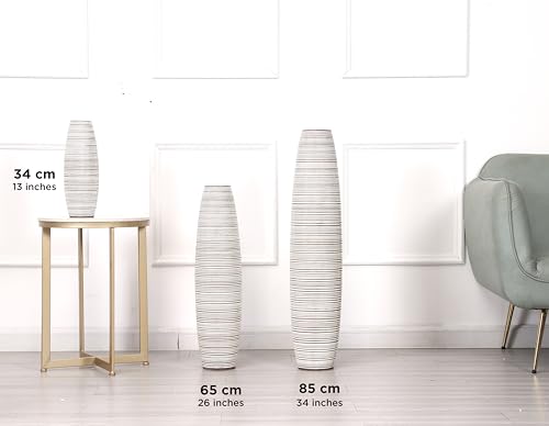 Leewadee Grand Vase A Poser Au Sol 85 cm Haut - Vase De Sol pour Fleur Ou Pampa, White Wash, Résine – Image 6