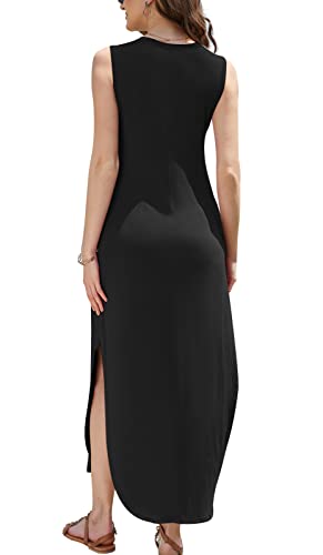 Image of DouBCQ Women's Summer Maxi Casual Sundress V Neck Sleeveless Long Dresses with Pockets