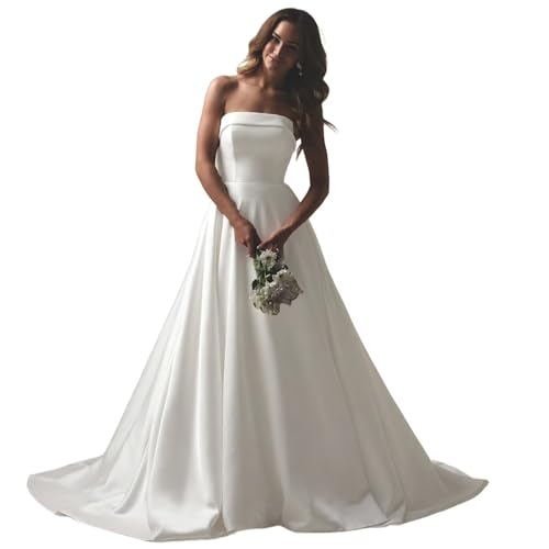 2025 Wedding Dresses for Bride Satin A Line Bridal Gown Formal Party Evening Maxi Gown