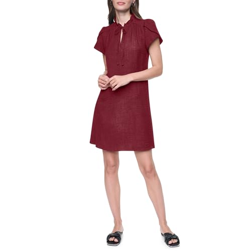 Image of DKNY Women's Front Tie Ruffle Neckline Trapeze Dress