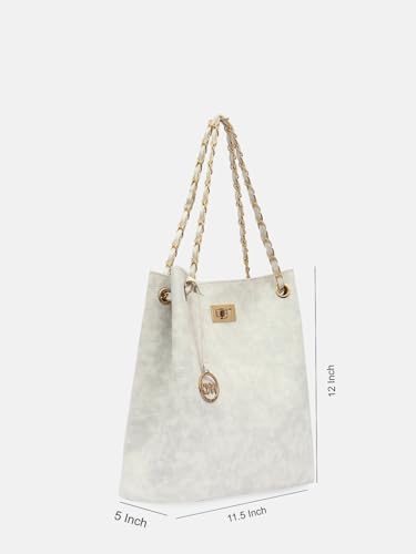 Image of Bagsy Malone Bucket Shaped Tote Bag-Set of 2 | Handcrafted Side Tote Bag and Handbag for Office and College (Croco Grey)