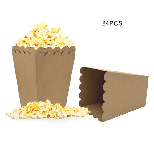 Image of Kraft Paper Popcorn Boxes Mini Paper Popcorn Box Cardboard Popcorn Container for Party, Pack of 24