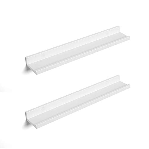 SONGMICS Floating Shelves Set of 2, Wall Shelves ledge with High Gloss Finish, 60 x 10 cm, for Picture Frames and Books, Living Room, Hallway, Bedroom, Bathroom, Kitchen, Office, White LWS60WT