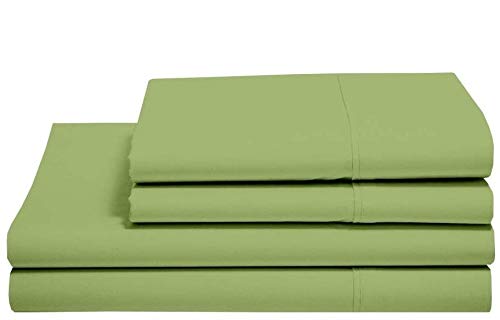 Queen Size Sheet Set - Hotel Luxury Bed Sheets with Pillowcase, 4 Piece Set - 100% Cotton 400 TC (Includes 1 bedsheet, 1 Fitted Sheet with Elastic, 2 Pillow Covers) 8 Inch Drop - Sage