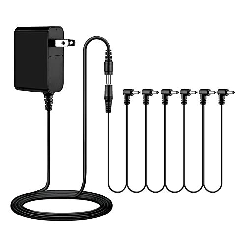 Omilik Guitar Pedal Power Supply Adapter 9V DC 1A(1000mA) with 6 Way Daisy Chain Cable for Effect Pedal Negative Tip