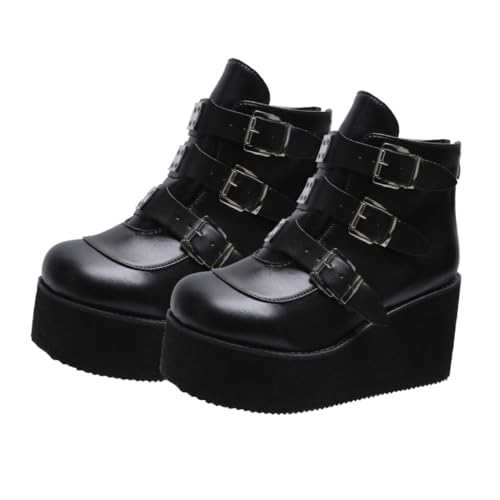 Bottes courtes femme talon épais noir en simili cuir Healeved taille 39