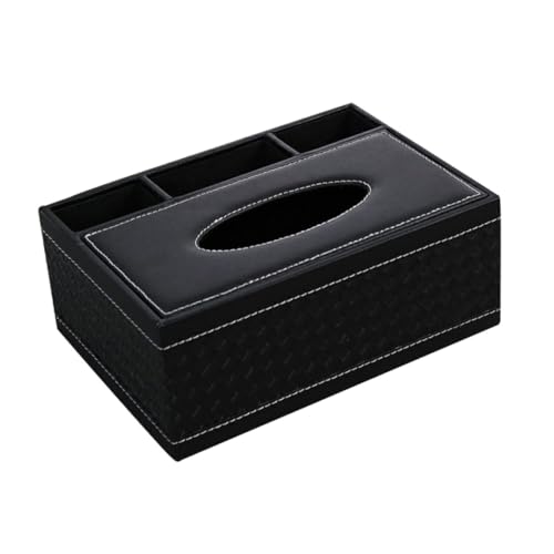 Ipetboom Caja de Pañuelos Multifuncional de PU Cuero Trenzado Organizador de Escritorio con Portabolígrafos y Soporte para Tijeras para Hogar y Oficina