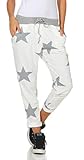 Mississhop 287 Damen Hose Cargohose Blumen Sweatpants Jogginghose Baumwolle Freizeithose Boyfriend Model 1 (weiße Grau Sterne)