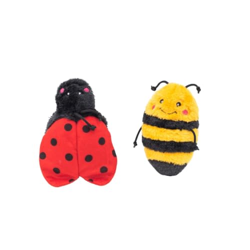 ZippyPaws Crinkle Toys - Interactive Dog Toys to Keep Them Busy, Squeaky Plush Pet Toy for All Breeds, Cute Gift for Small and Medium Dogs, Contains Round Squeakers - Bee and Ladybug, Pack of 2