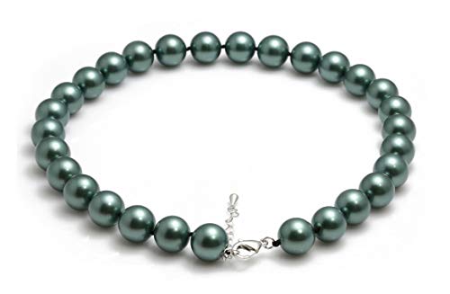 Preisvergleich Produktbild Schmuckwilly Muschelkernperlen Perlenkette Perlen Collier - Muschelkernperlenkette Halskette blau Hochwertige aus echter Muschel 45cm 14mm mk14mm048-45