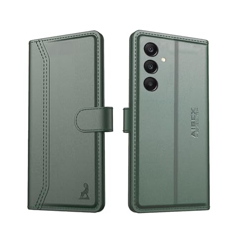 Image of AIBEX Compatible for Samsung F36 5G / Samsung M36 5G Flip Cover Leather Finish with Magnatic Closure | Inside TPU with Card Pockets | Wallet Stand | Complete Protection Flip Case - Green