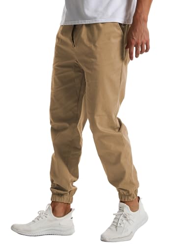 YAXHWIV Men's Casual Joggers Pants Cotton Drawstring Twill Cargo Pants Lightweight Tapered Track Jogging Sweatpants3