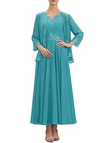 Mother of The Bride Dresses for Wedding with Jackets Beaded Sequin Lace Chiffon Formal Wedding Guest Dresses
