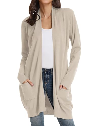 Image of GRACE KARIN Long Cardigan for Women Lightweight Open Front with Pockets | Oversized Cardigan Sweaters for Women, Soft Knit, Casual Fall Clothes, Layering Piece for Fall, Winter & Office Wear