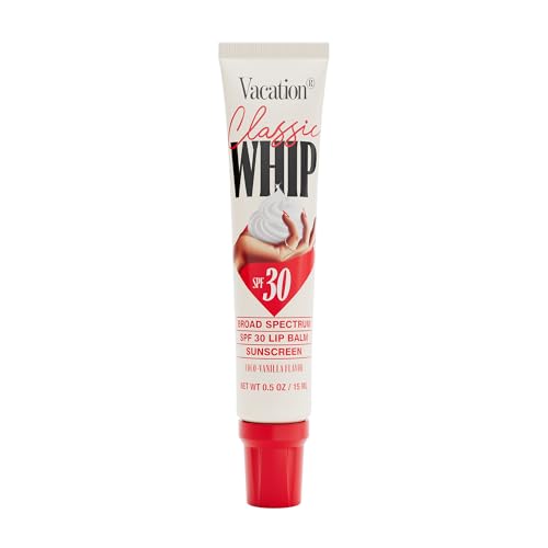 Vacation Classic Whip SPF 30 Lip Balm Sunscreen Hydrating Lip Balm with Hyaluronic Acid Peptides & Shea Butter - Coconut-Vanilla Flavored SPF Lip Gloss Broad Spectrum SPF 30 Vegan 0.5 oz