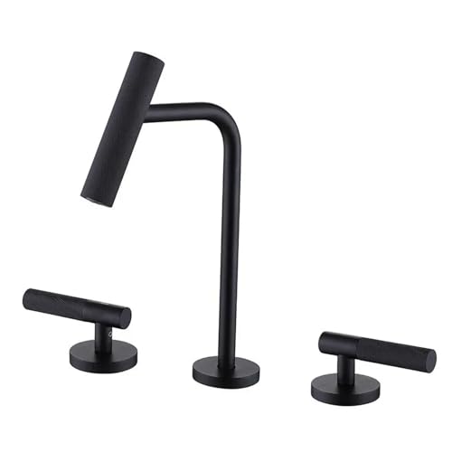 Grifo de lavabo oro cepillado y negro con tres orificios para baños de diseño contemporáneo