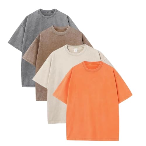 T-shirt surdimensionné vintage homme lot de 4 t-shirts amples en coton épais délavé à l'acide