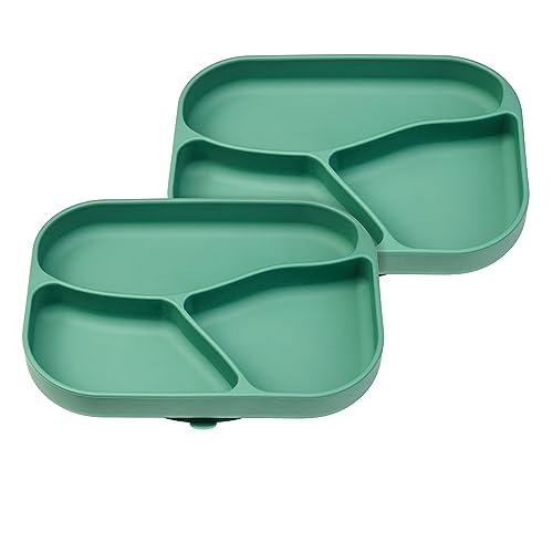 NumNum Silicone Toddler Suction Plates – 100% Food Grade Divided Baby Plates, Non-Toxic, BPA-Free, Dishwasher Safe – Non-Slip Kids Plates for High Chair & Dining Table, 2 Pack (Green)