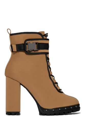 Pazzle Stylish 18 Womens Waterproof Chunky Heel Platform Drawstring Lug Sole Snow Boots