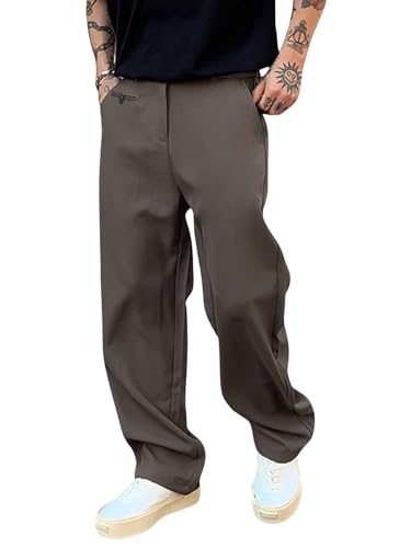 Milumia Men's High Waisted Casual Pants Pocket Zipper Fly Loose Trousers