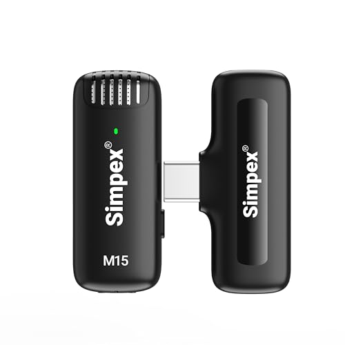 Image of Simpex M15 Wireless Microphone & Receiver with Type C, Noise Cancellation, Mic Suitable for Vlog You Tube Live Streaming Video Recording and More.