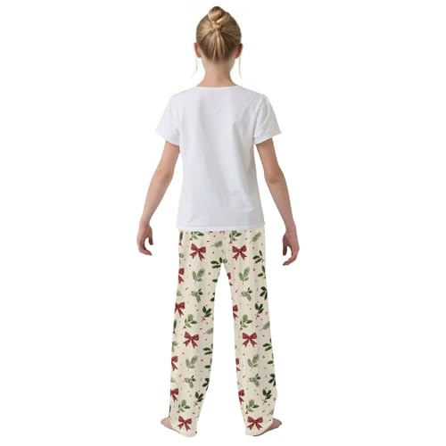 Pajama Bottoms, Christmas Bows Holly Leaves Pajamas Pant Sleep Long Pants Lounge Wear Sleepwear Soft Pjs3