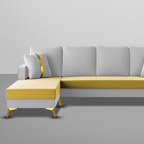 Image of Casaliving Mandis LHS 4 Seater L Shape Sofa Set for Living Room (Yellow Grey Fabric) Premium Fabric Sofa