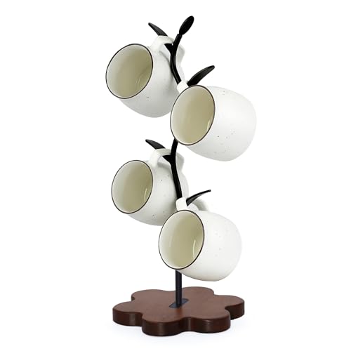 Bellglee Mug Tree for Coffee Cups – Rustic Mug Holder Stand with 4 Hooks, Countertop Cup Rack for Coffee Bar & Kitchen Organization