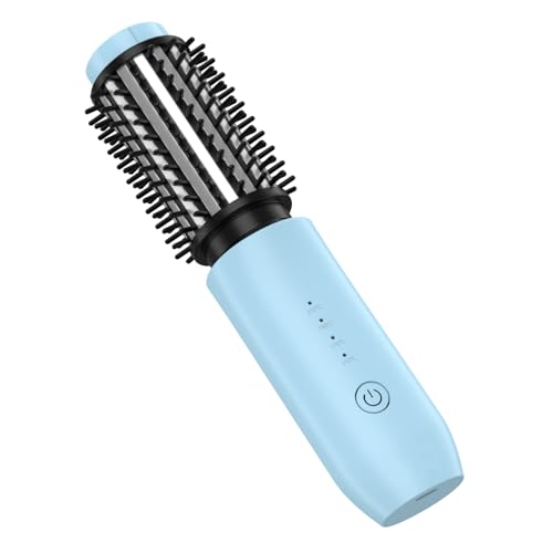 Dricar Cordless Curling Brush, rizador y alisador portátil 3 en 1 con 4 ajustes de temperatura, 7000 mAh Travel USB Charger Curling Iron Riza, desenreda, alisa y peina el cabello (Azul)