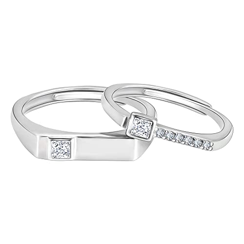 GIVA 925 Silver Zircon Love Language Couple Rings, Adjustable | P...