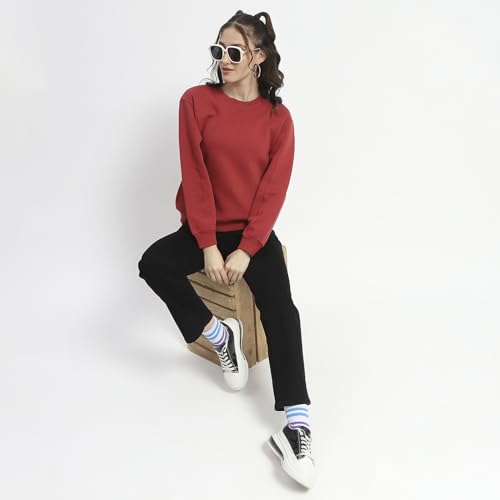 Image of Madame Solid Crew Neck Cotton Sweatshirt