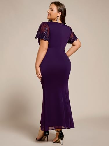 Ever-Pretty Women's High Stretch V Neck Short Sleeves Chiffon Bodycon Maxi Plus Size Mother of The Bride Dresses2