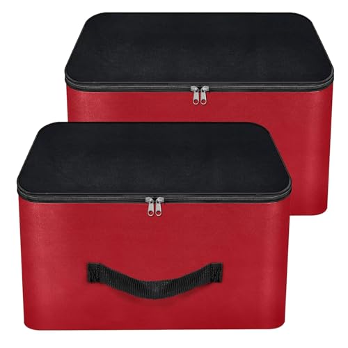 Image of Storite 2 Pack Nylon Wardrobe Storage Bag-38.1x25.4x35 cm | Red & Black, Nylon, Moisture Proof, Wardrobe Organizer for Clothes, Zipper Closure and Handle,Square