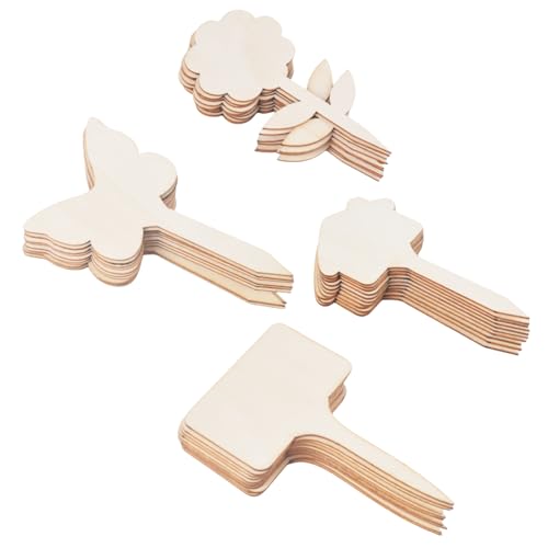MUNSKT 40 etichette in legno per giardino – 4 forme decorative (T-Type, Farfalla, Casa, Fiore) – eco-friendly, riutilizzabili, per erbe, verdure e fiori – interni/esterni
